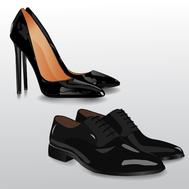 Vector vector realistic male and female classic pair of black shoes isolated