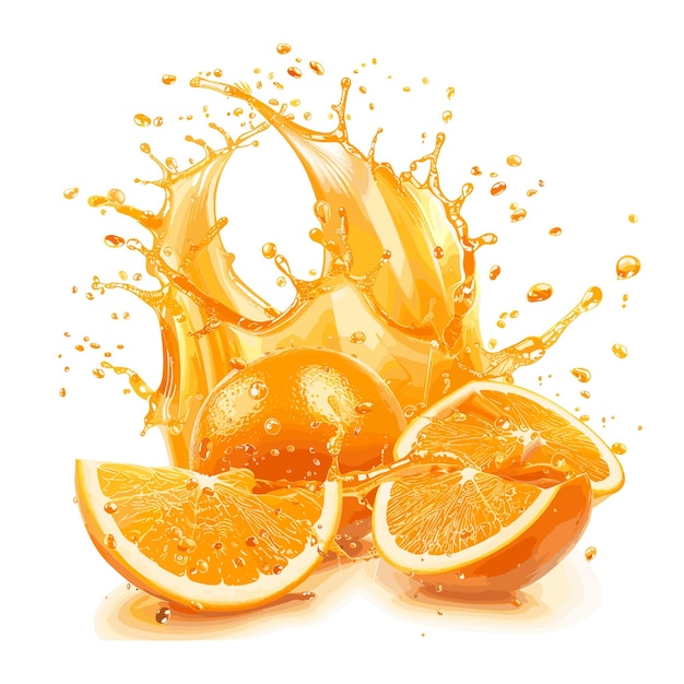 Vector realistic orange splash and fruit isolated on the background