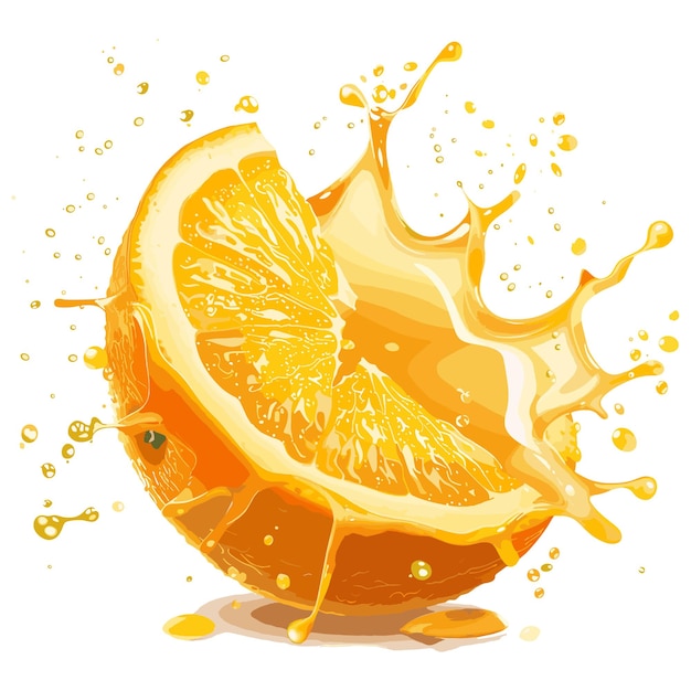 Vector realistic orange splash and fruit isolated on the background