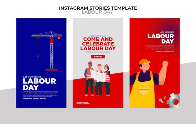 vector realistic social media stories collection for labor day celebration