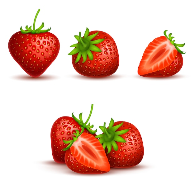 Vector realistic sweet and fresh strawberry isolated on white background.