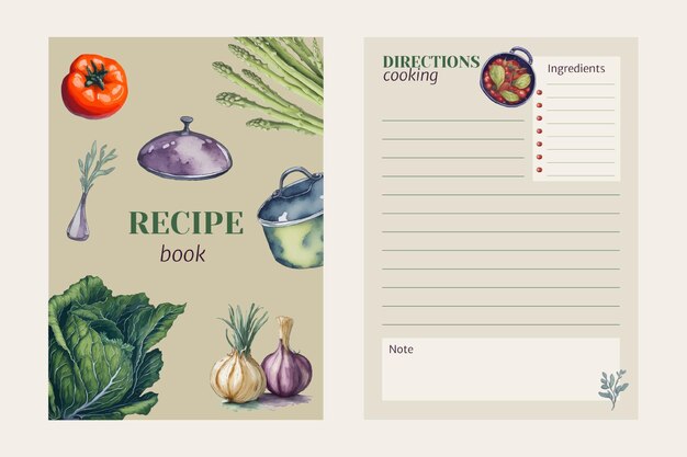 Vector Recipe book with watercolor design