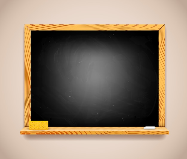 Vector Rectangular Black Chalkboard on Light Brown Wall.