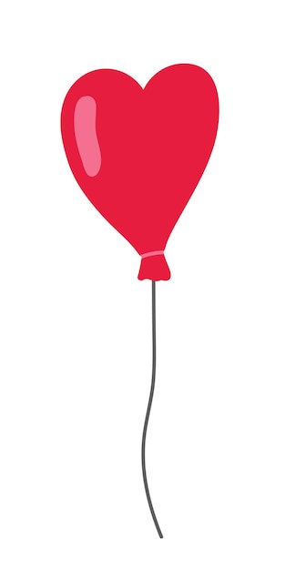 Vector red ballon in heart shape Cute doodle air balloon sketch Love greeting card cute sticker holiday decoration