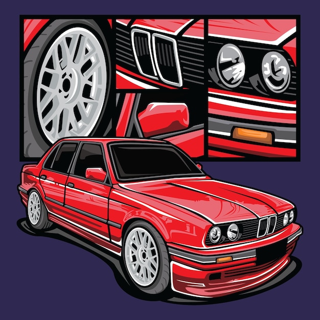 vector red car sport with details