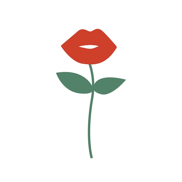 Vector red flower in the shape of lips on a green branch