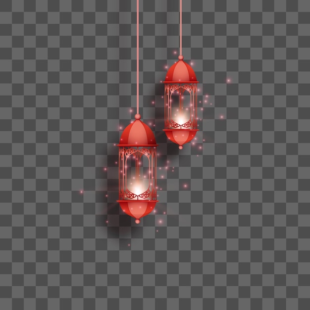 Vector red vintage luminous lanterns arabic shining lamps isolated hanging realistic lamps