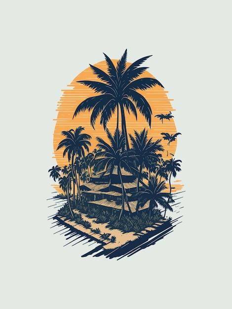 Vector of a Relaxing Tropical Paradise with Palm Trees and a Pool