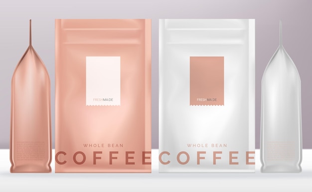 Vector Resealable Glossy Pink or White Product Sachet Pouch or Packet Minimal design mockup