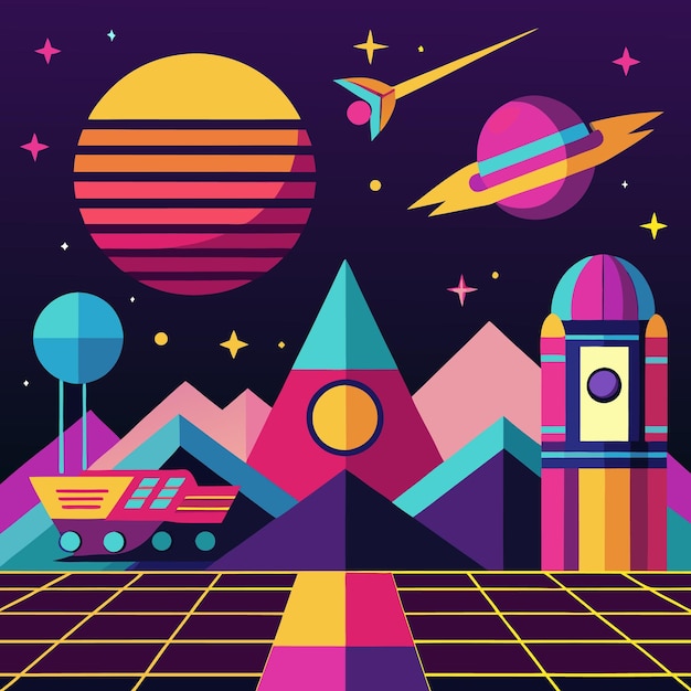 Vector vector of retro futuristic elements illustration