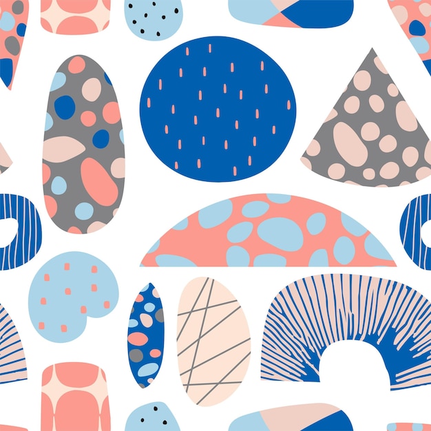 Vector Retro Muted Colorful Hand Drawn Abstract Collage Seamless Surface Pattern for Products or Wrapping Paper Prints