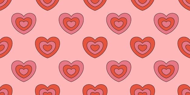 Vector retro seamless pattern with cute red hearts Funny hearts on pink background Happy Valentines day Love and romance