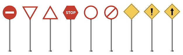 Vector road signs isolated on white background Blank traffic signs Speed limit stop