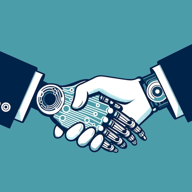 Vector vector robot and human handshake illustration