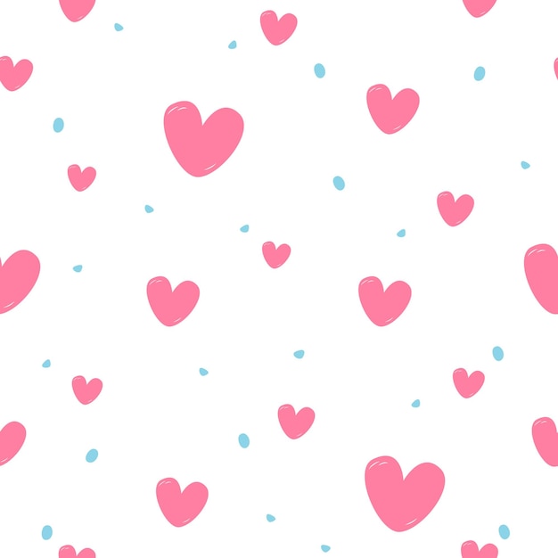 Vector Romantic Seamless Pattern with cartoon Hearts and Spots. Print for textile, wrapping paper