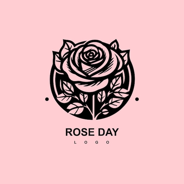 Vector rose day logo with leaves in a circle on a white background