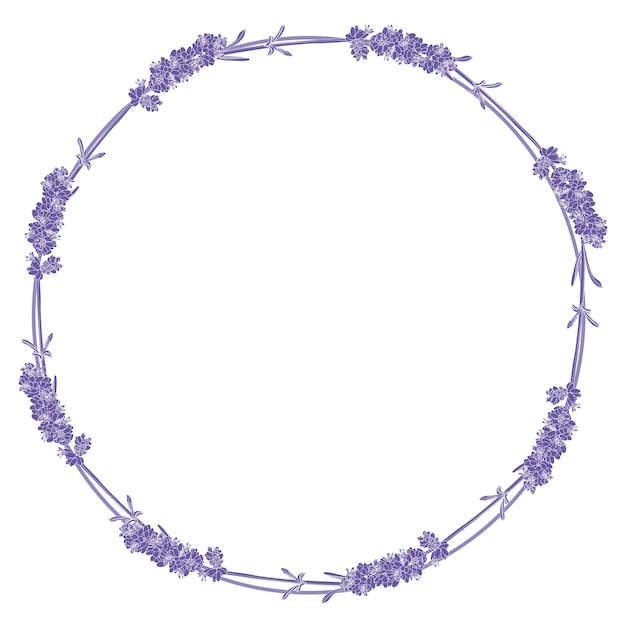 Vector round frame in the form of lavender twigs in lilac tones