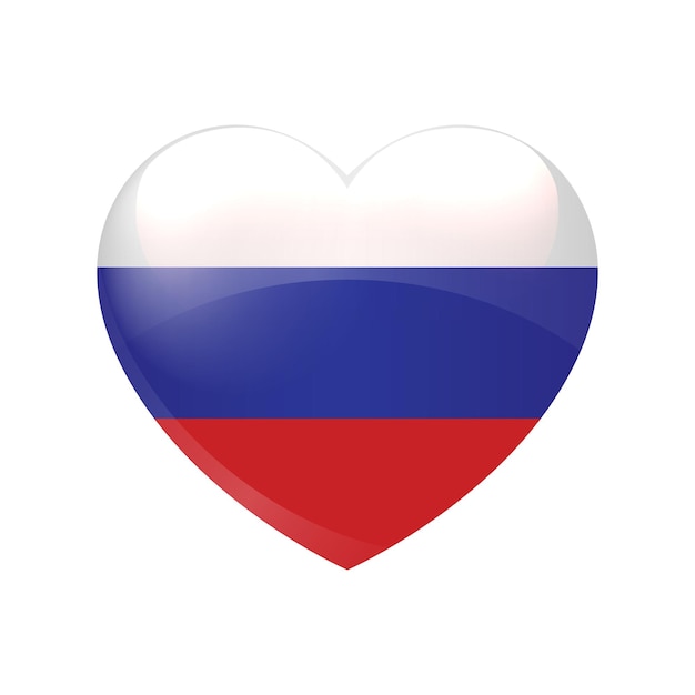 Vector Russian Flag Heart icon Russia isolated glossy emblem Country love symbol eps10