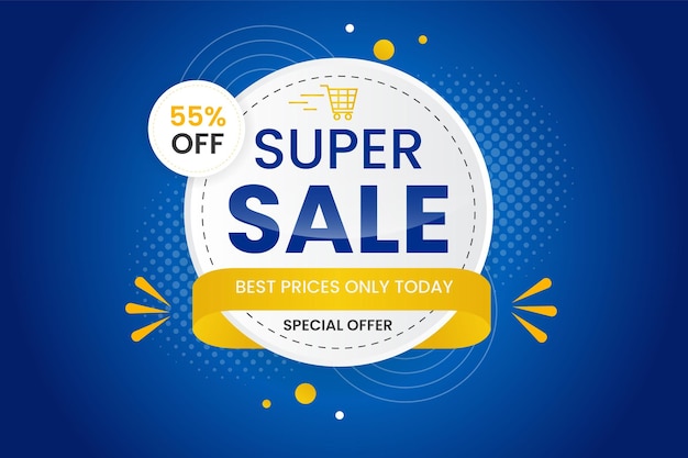 Vector sale banner promotion with the blue background and super offer banner template