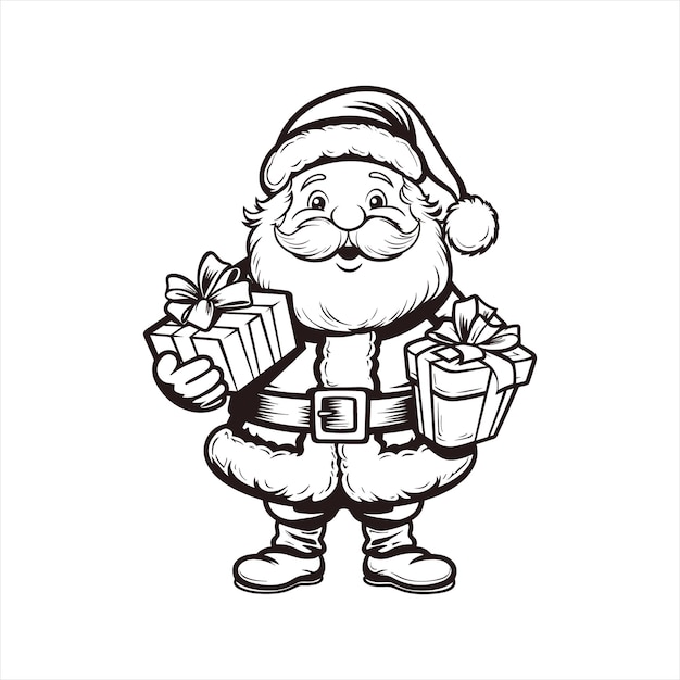 vector santa claus line drawing