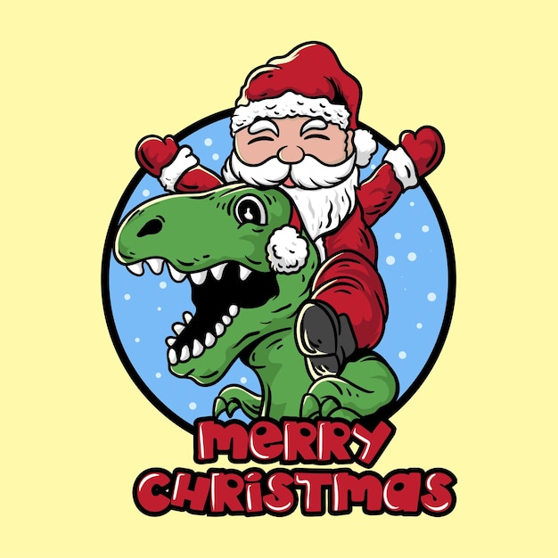 Vector santa with t rex cartoon illustration