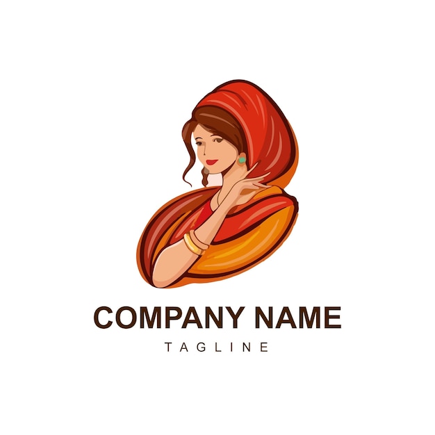 Vector saree logo design with women figure template women india dress or clothing logo design