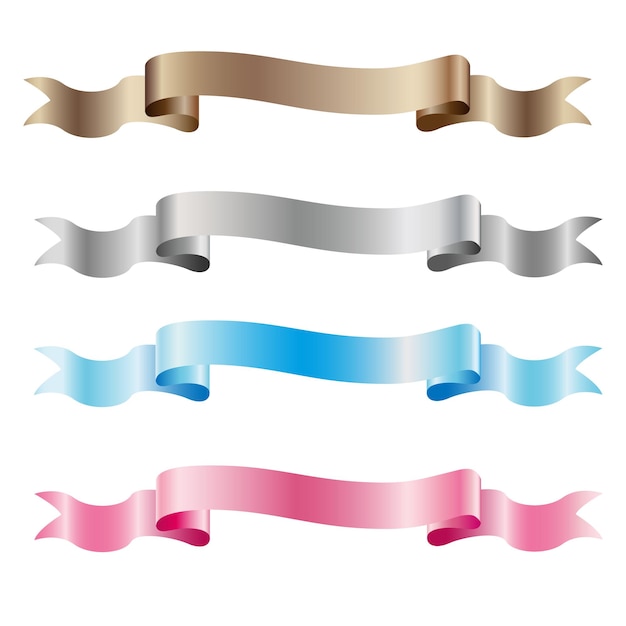 vector satin curved ribbons of different colors of gradient coloring on a white background