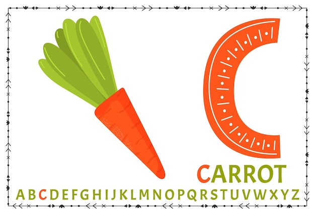 Vector Scandinavian alphabet Cartoon kids alphabet Hand drawn design to learn letters Excellent for the design of postcards posters stickers and so on C carrot