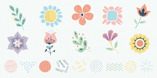 Vector Scandinavian Motif, Herbs and Flowers Set