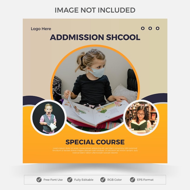 Vector school education admission social media post and web banner