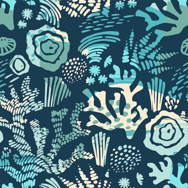 Vector sea seamless pattern with hand drawn textures