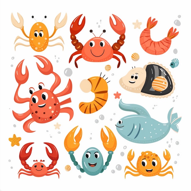 vector seafood illustration fish food sea ocean crab fresh icon design background menu