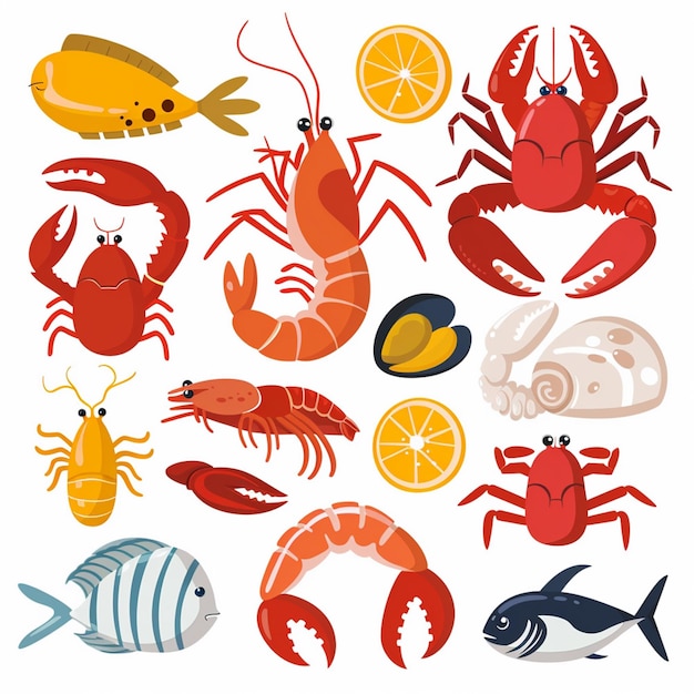 Vector vector seafood illustration fish food sea ocean crab fresh icon design background menu