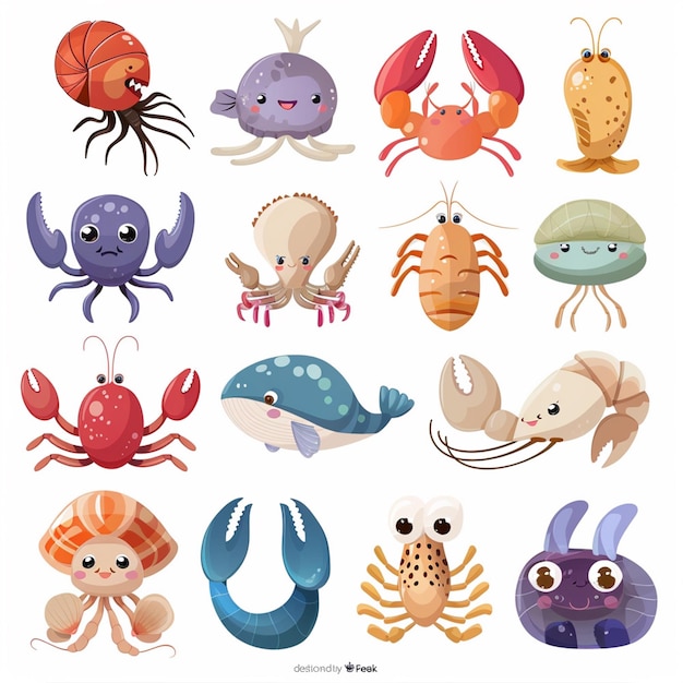 Vector vector seafood illustration fish food sea ocean crab fresh icon design background menu