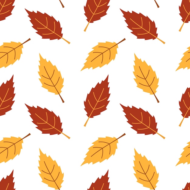 Vector seamelss autumn pattern with red and yellow leaves Cute aumumn leaves Fall background