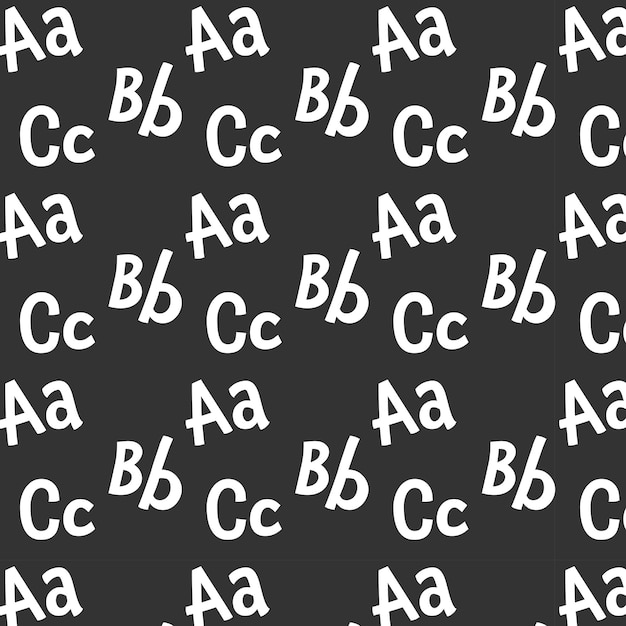 Vector seamless ABC alphabet pattern dark gray background with white letters Fashion textile texture