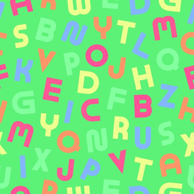 Vector seamless alphabet pattern with colorful latin letters Green children repeatable background