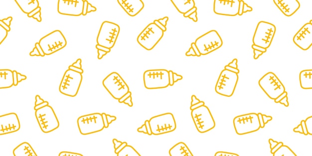 Vector seamless banner with yellow baby bottles