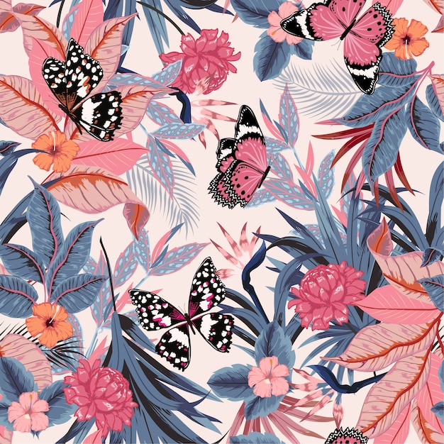 Vector seamless beautiful artistic bright tropical pattern 