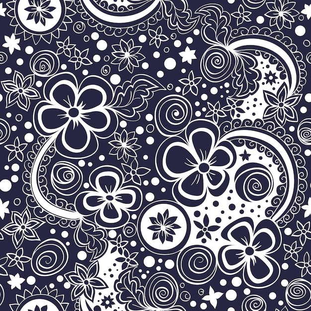 Vector seamless black and white floral pattern