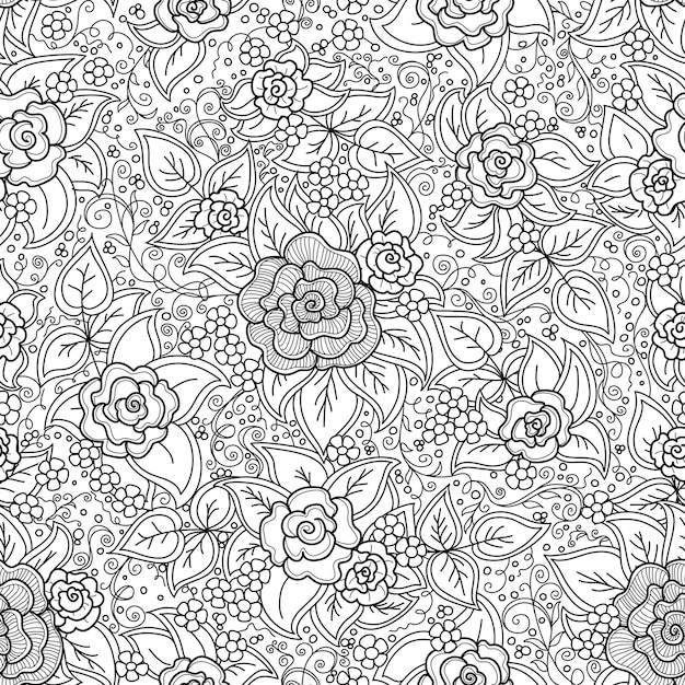 Vector seamless black and white floral pattern