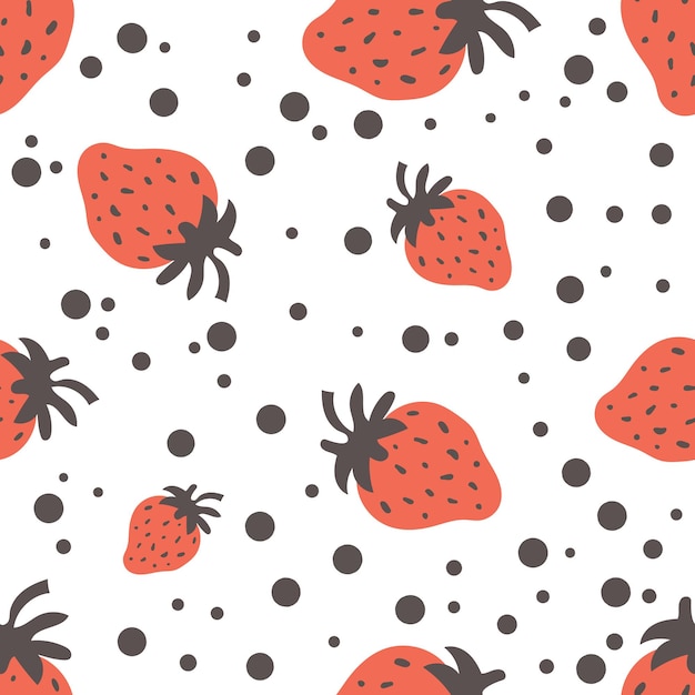 Vector Seamless bright light pattern Strawberry doodle style fresh fruit healthy food