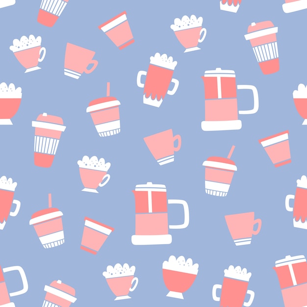 Vector seamless coffee pattern in Doodle and cartoon style