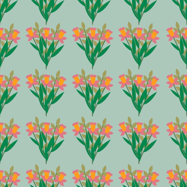 Vector seamless floral colorful pattern with bouquets on a green background