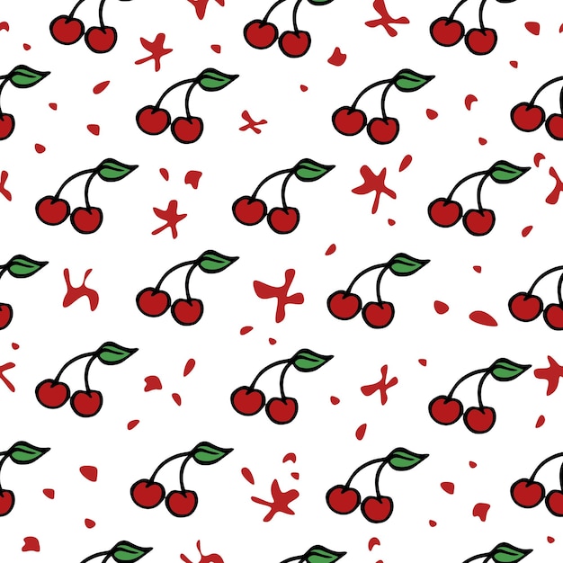 Vector seamless food pattern with cherries and spots isolated on a white background