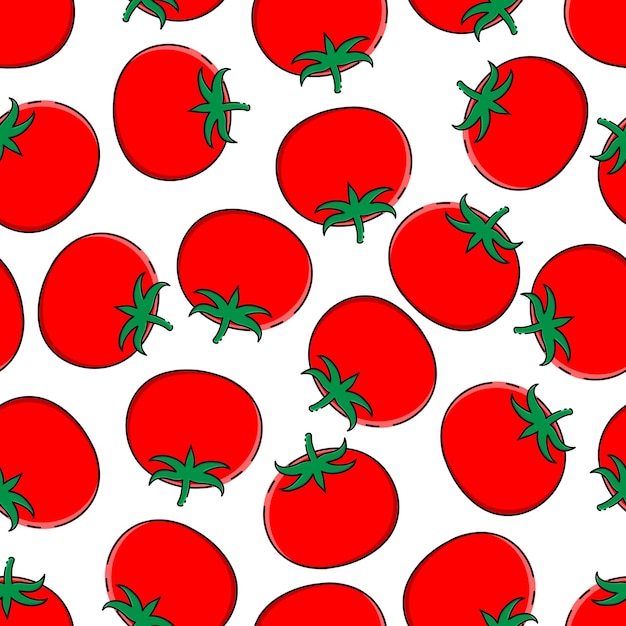 Vector seamless fruit pattern juicy red tomatoes on a white background Modern vegan pattern for decoration of vegetarian products and decor