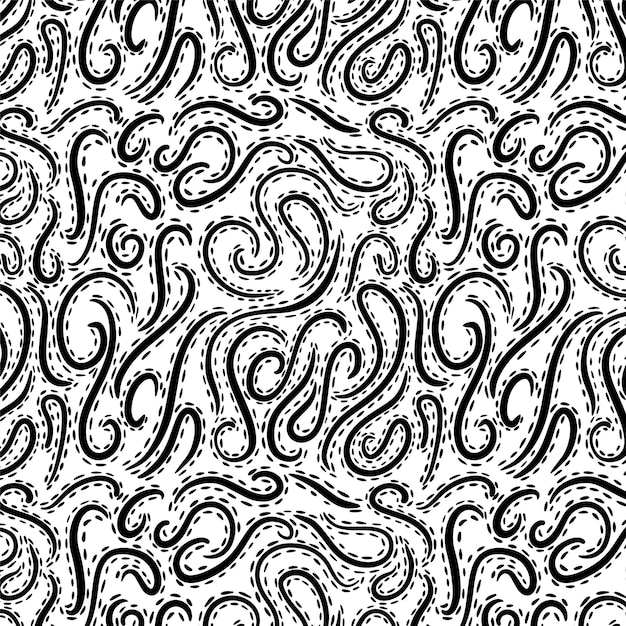 Vector seamless hand drawn ink pattern with black abstract shape on white background