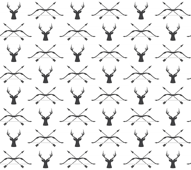 Vector vector seamless hunting pattern with deer and bow