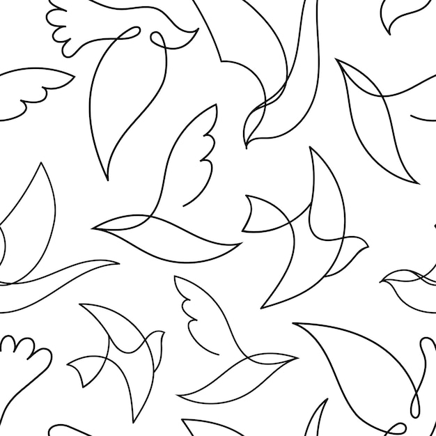 Vector seamless line birds pattern Flying freedom peace minimalist background