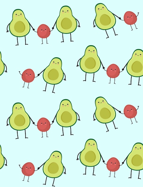 Vector seamless pattern of avocado family